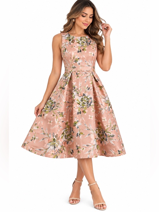 Adrianna Papell Dresses & Skirts - Adrianna Papell Rose-Pink Floral Midi Fit-and-Flare Dress